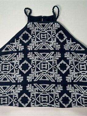 Abercrombie & Fitch Halter Neck Crop Top Embroidered Geometric Pattern Boho